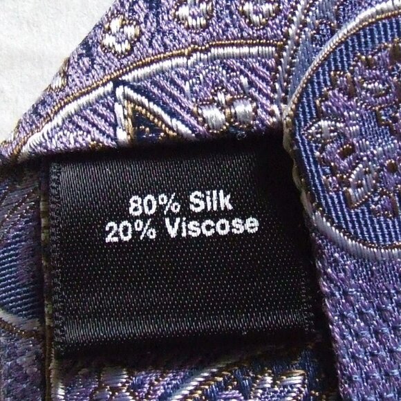 Black Saks Fifth Avenue tie necktie purple silver white silk and viscose paisley - Picture 9 of 10